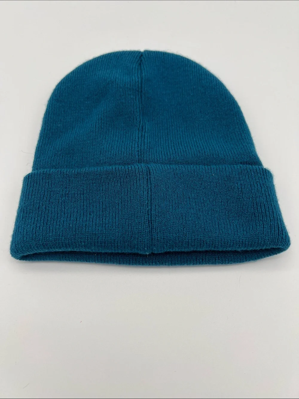 Embroidered Teal Cuff Beanie with Yin Yang Cat Design